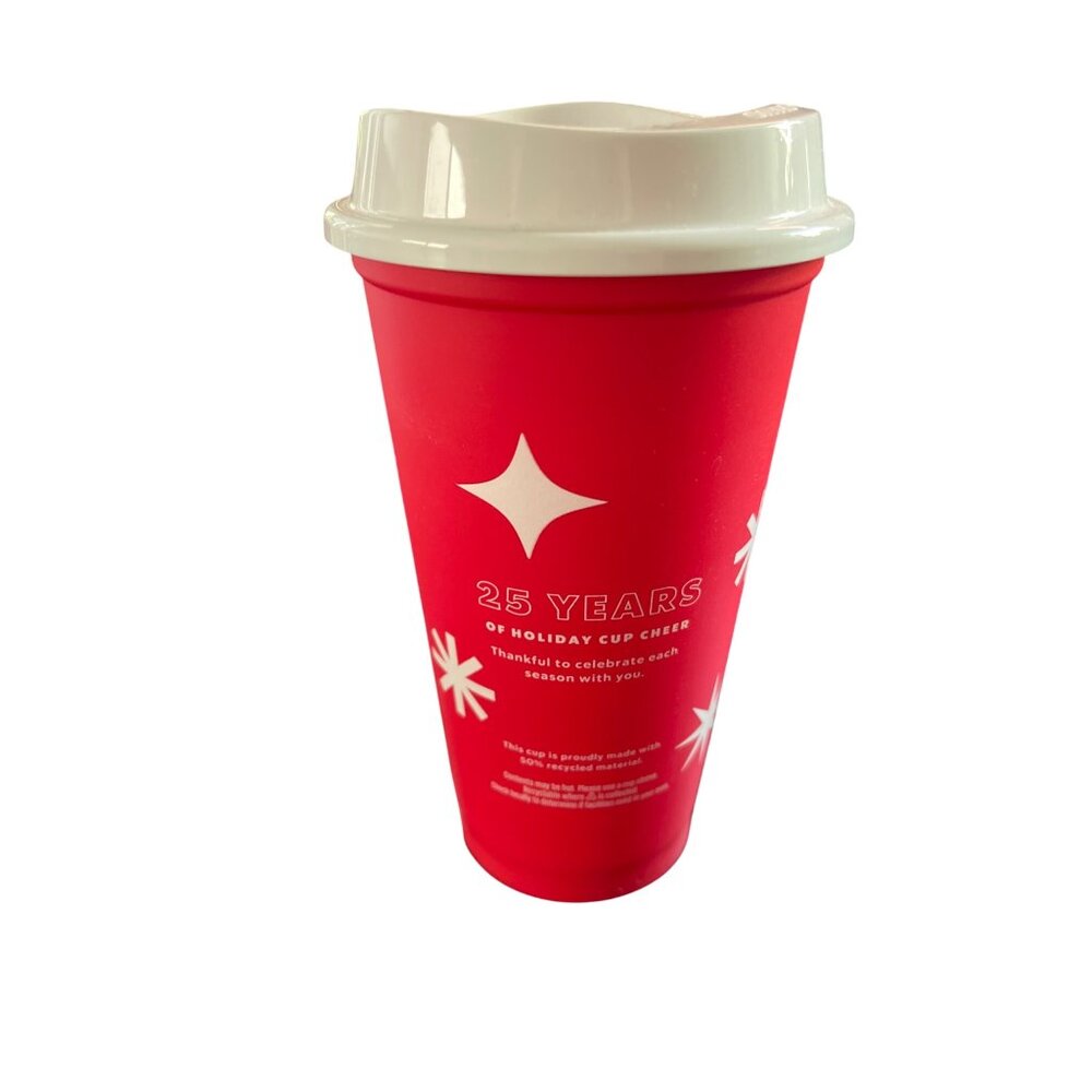 Starbucks 25 Years Anniversary Edition Cup With Lid Holiday Reusable Red 16 Oz - Picture 2 of 5